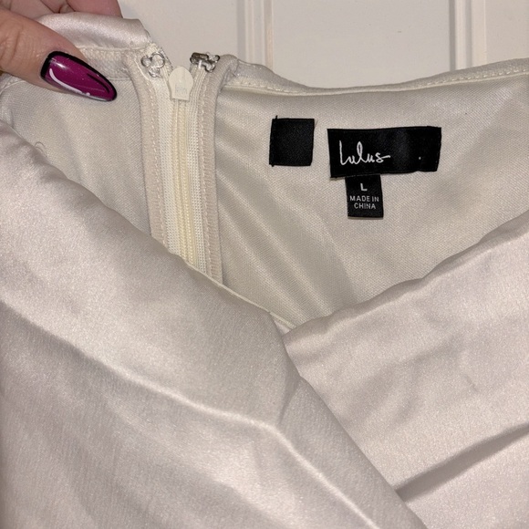 NWOT Lulus Always Celebrating Ivory Satin Off-the-Shoulder Mini‎ Dress - Picture 7 of 9